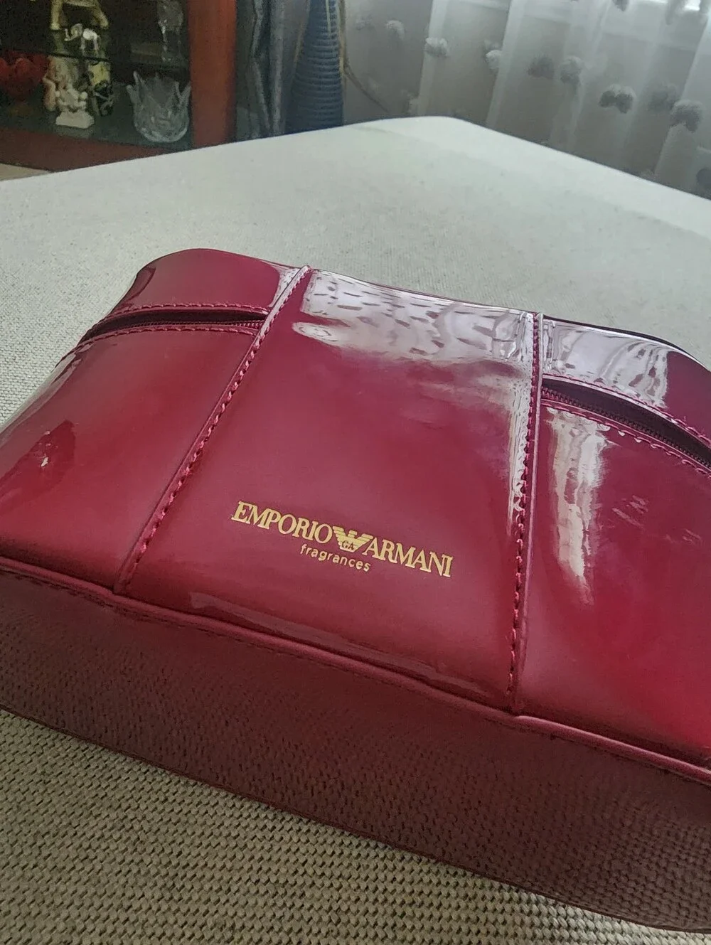 Emporio Armani Patent Cosmetic Case in Berry